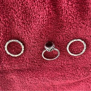 Silpada Silver Ring Set with Red Gemstone